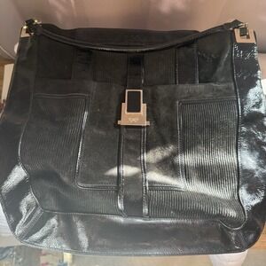Anya Hindmarch Black Patent Leather Suede Shoulder Bag Handbag